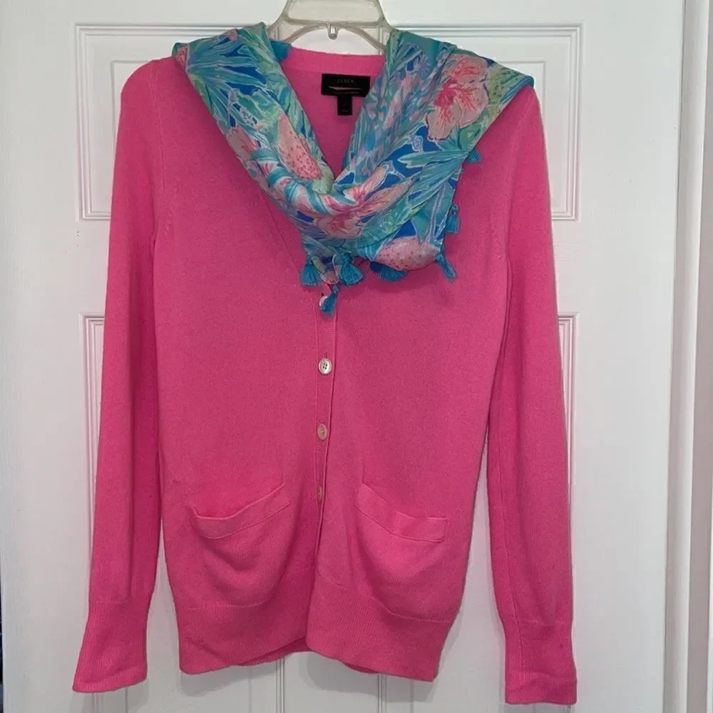 J Crew 100% Italian cashmere neon pink boyfriend cardigan sweater